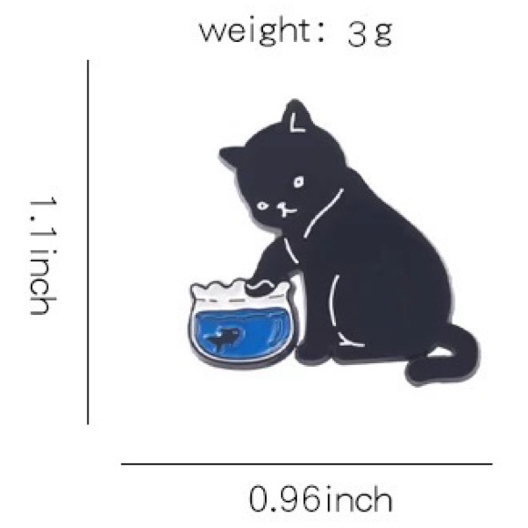 1 LEFT‼️ Black Cat Thief Enamel Pin Sneaky Goldfish Kitty Brooch Blackcat Badge - Picture 3 of 10